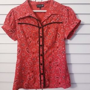 Sourpuss red bandana print button down